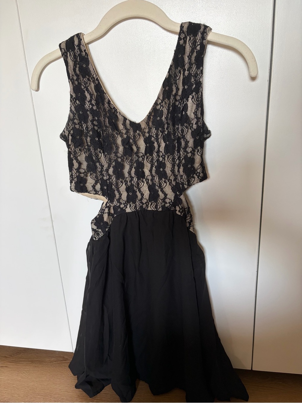 Speechless Black Lace Backless Dress with Nude Lining